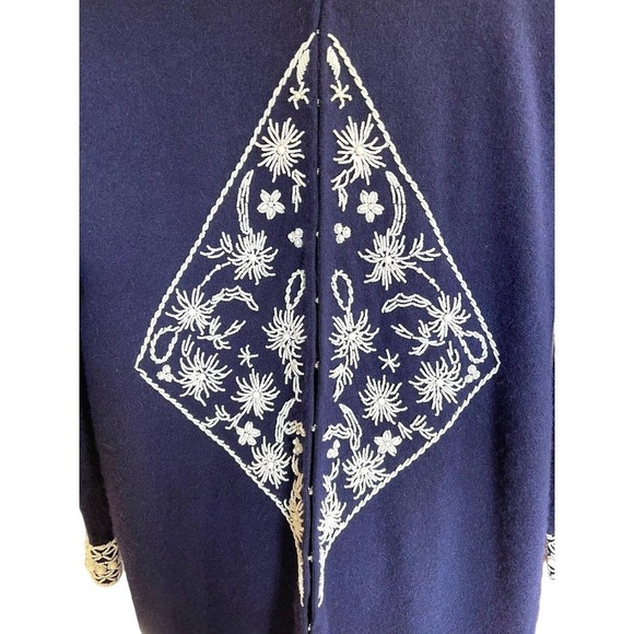 Vtg Elsie Tu Hong Kong 50s 60s Navy Blue Wool Beaded Cardigan Sweater Sz 38 - Picture 7 of 13
